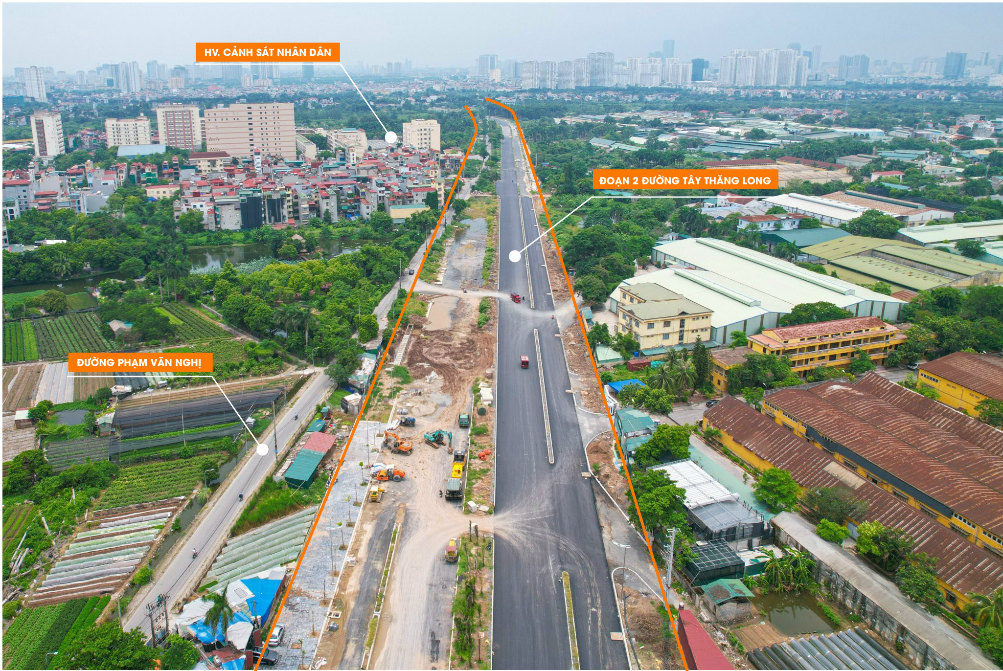 Toàn cảnh tuyến đường 10 làn xe xuyên qua khu đô thị đắt đỏ bậc nhất Hà Nội - đường Tây Thăng Long (2024)